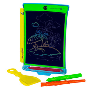 Magic Sketch™ Kids Drawing Kit front view with writing on drawing template and included styluses shown in front