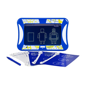Sketch Studio Kids Drawing Kit front view with writing on screen over template and additional templates displayed