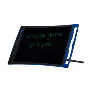 Jot™ Writing Tablet Blue angled view with Stylus acting as kickstand and writing on screen